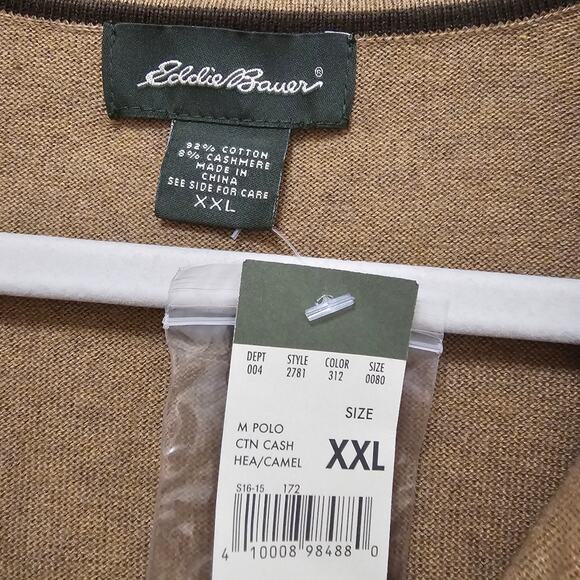 Eddie Bauer NWT XXL Camel Brown top Sweater w Collar Cashmere blend Warm Soft - Picture 3 of 13
